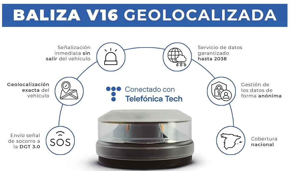 BALIZA DE EMERGENCIA V16  - ALTA VISIBILIDAD - GEOLOCALIZADA (Obligatoria desde 2026)- Conectada con la DGT Homologada 