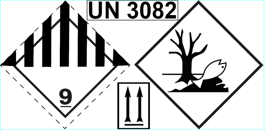 ETIQUETA PLÁSTICA COMBINADA ADR CLASE 9 + MEDIOAMBIENTE + UN 3082 - 150x300 mm- Bobina