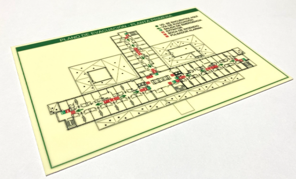 SEÑALÉTICA PLANOS DE EVACUACIÓN LUMINISCENTES - PVC GROSOR : 1 MM - CLASE A   (10 METROS ) - 300X420 mm
