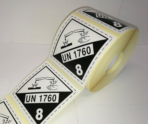 [ET021] CLASE 8 MATERIAS CORROSIVAS 100X100 mm +TEXTO