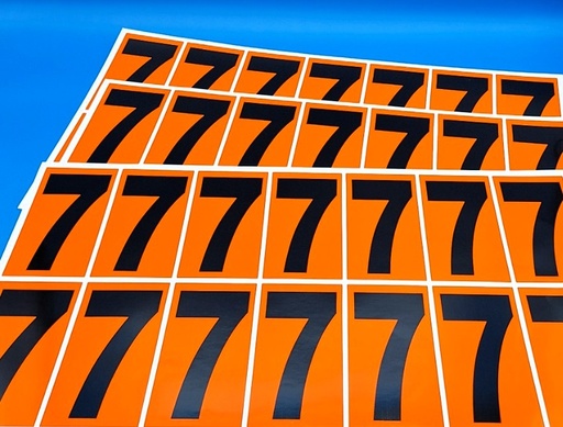 [REF. 7] PACK NUMERACIÓN NARANJA 14UDS / HOJA IMPRESA  - NUMERO 7