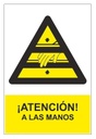 [RD36611] SEÑAL ADHESIVA PELIGRO ATENCIÓN A LAS MANOS 100X150 mm