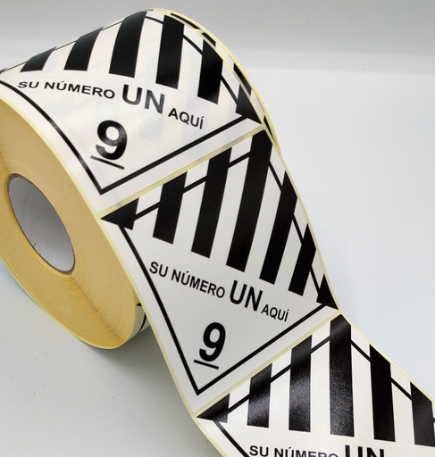 CLASE 9 PELIGROS DIVERSOS PERSONALIZADA CON TEXTO INTERIOR - Bobina 1.000 unidades 