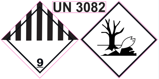 [COMBINADA_CLASE9_PEZ_UN3082_PP] ETIQUETA PLÁSTICA TRANSPARENTE COMBINADA ADR CLASE 9 + MEDIOAMBIENTE + UN 3082 - 150x300 mm- Bobina