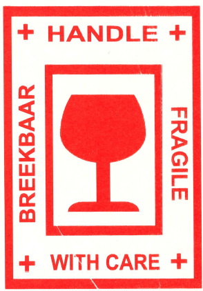 ETIQUETA FRAGIL COPA - 3 IDIOMAS - 148X105 MM - Rollo 500 UDS