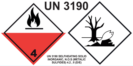 [COMBINADA_CLASE4.2_MEDIOAMBIENTE_UN 3190] ETIQUETA  COMBINADA ADR CLASE 4.2 + MEDIOAMBIENTE + UN 3190 - 145x300 mm BOBINAS 